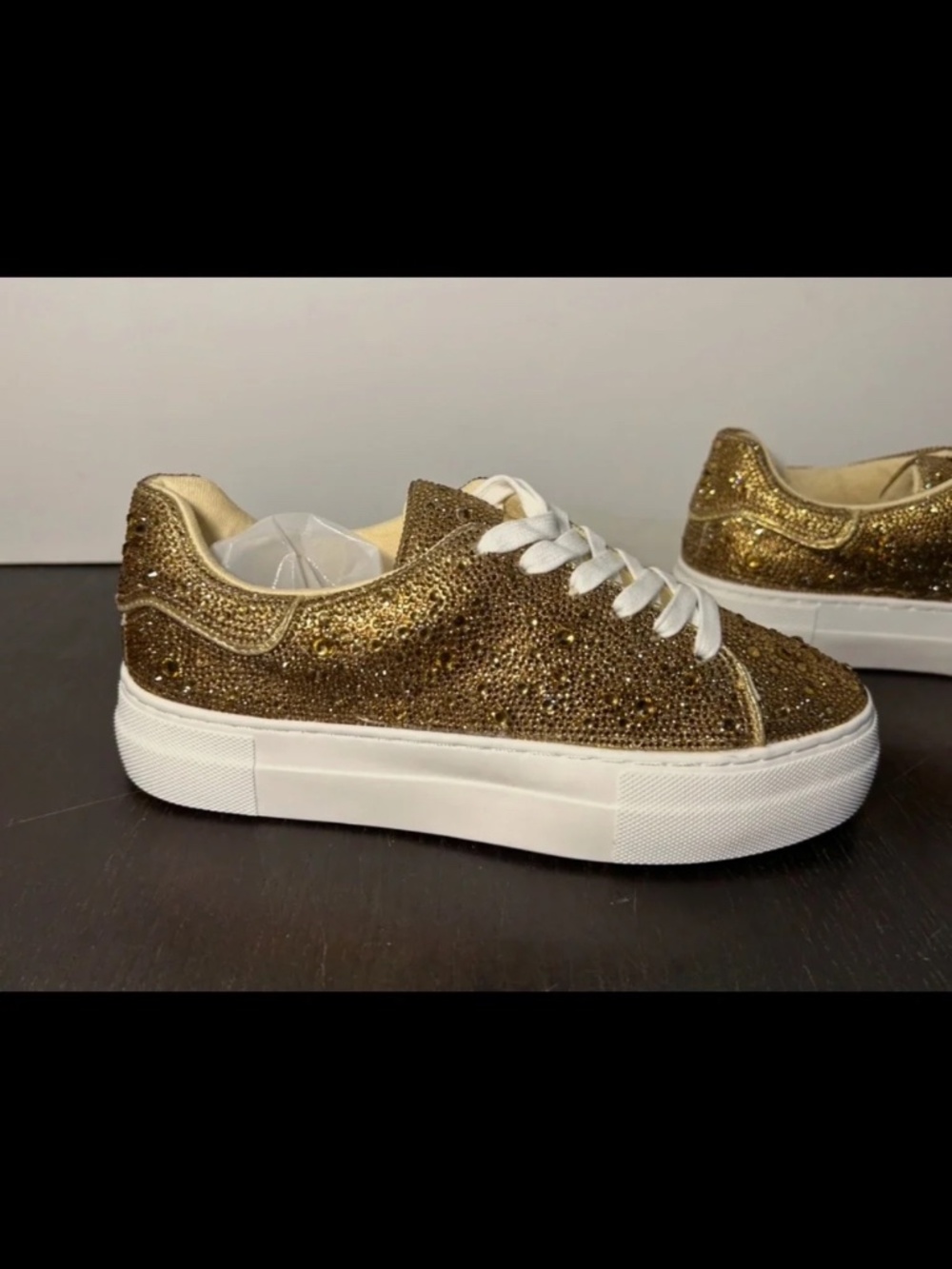 NWOB Betsey Johnson Sidny Rhinestone Sneakers Shoes Gold Womans 5.5M